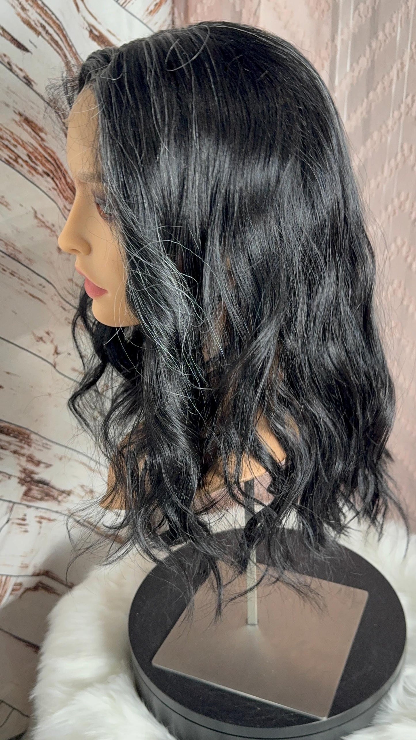 Westa Salt and Pepper A Bit of Gray Light Density 16” Wig Curly Wig Lace Front Black Wig Hand Tied Wig Lace Front The Wig Witch