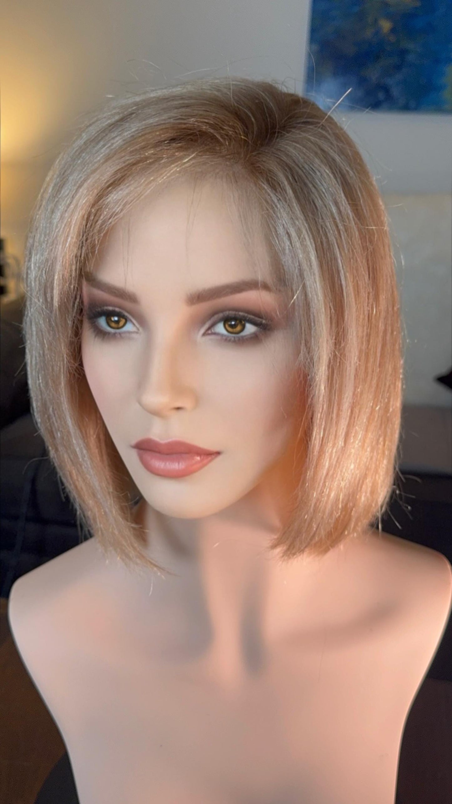 Parity 100% Human Hair Lace Front Wig Side Parting Glueless Wear And Go Style Short Layered Bob Blonde Highlights