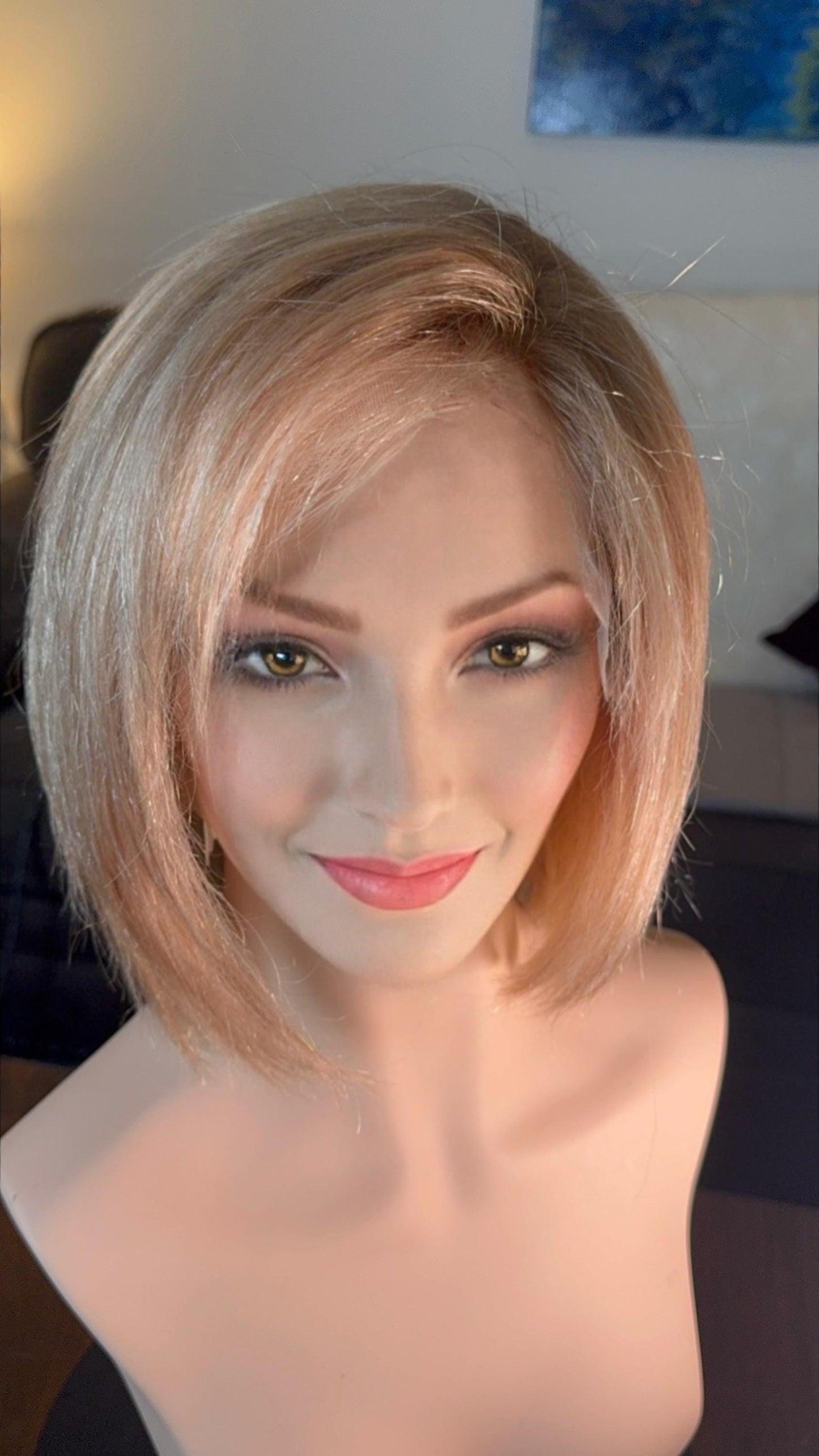 Parity 100% Human Hair Lace Front Wig Side Parting Glueless Wear And Go Style Short Layered Bob Blonde Highlights