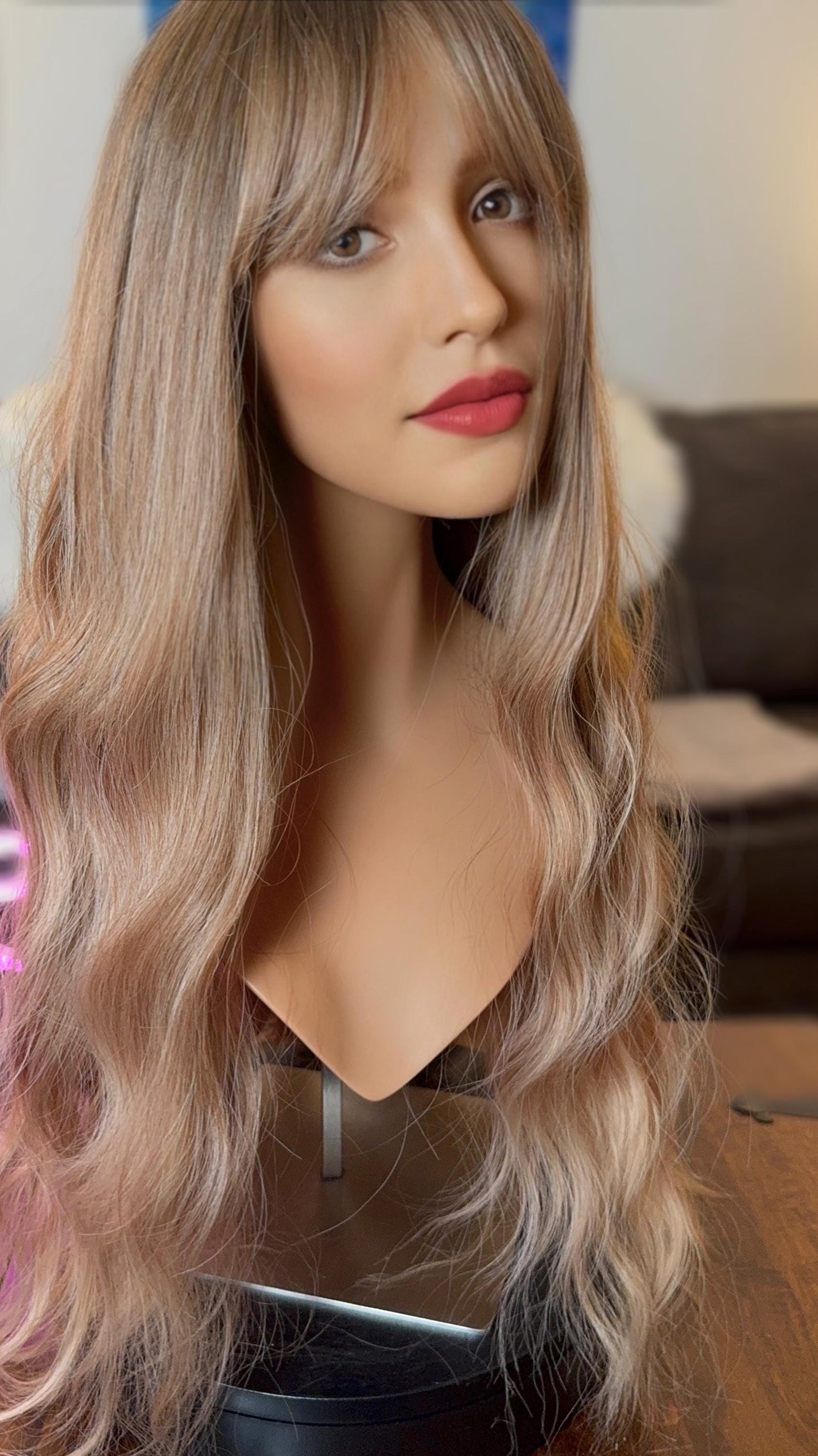 Yaslynn Wig Lightest Brown Fawn Dark Blonde Colormelt Slight Root Wig The Wig Witch Wigs Standard Cap Bangs