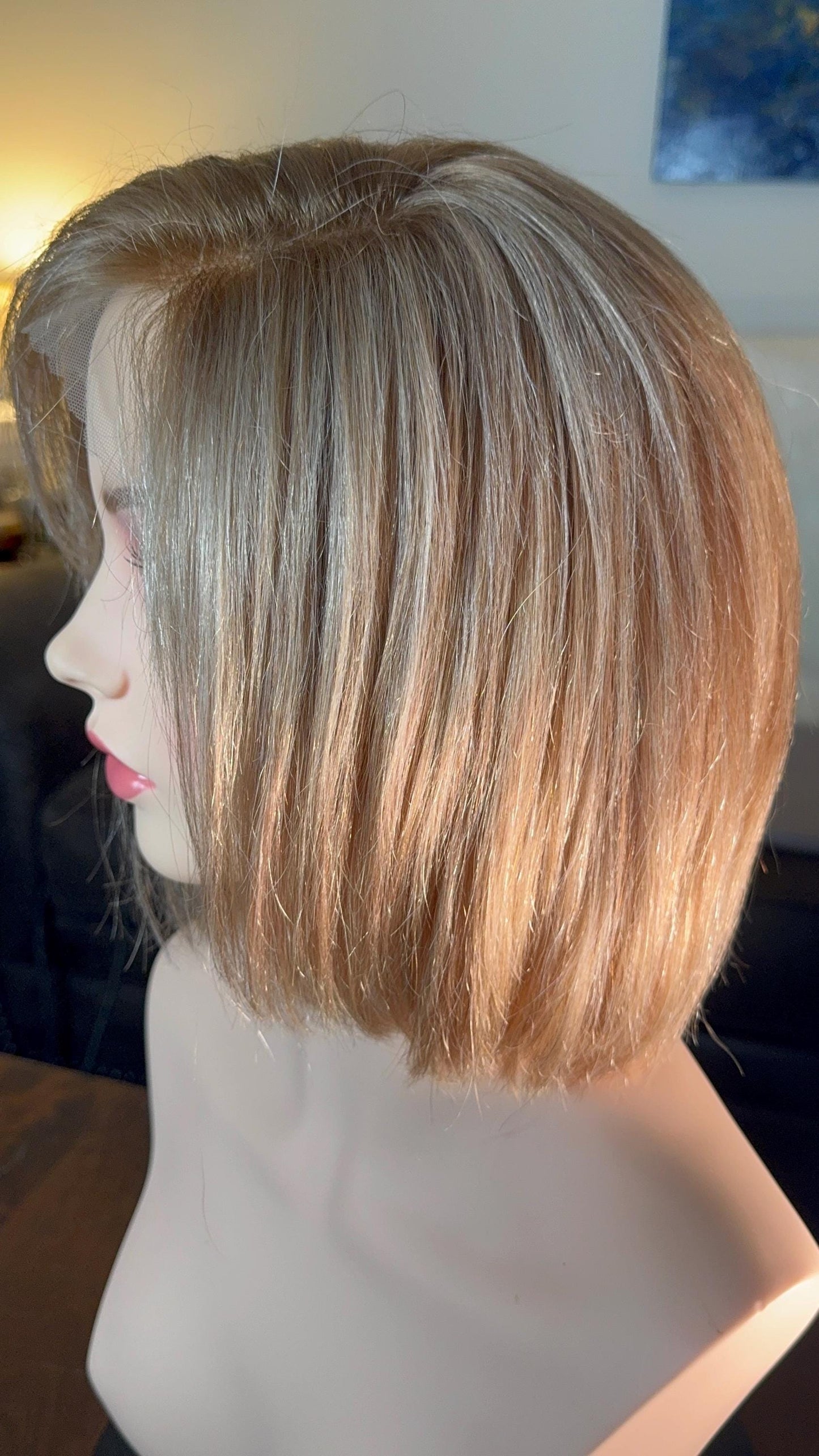 Parity 100% Human Hair Lace Front Wig Side Parting Glueless Wear And Go Style Short Layered Bob Blonde Highlights