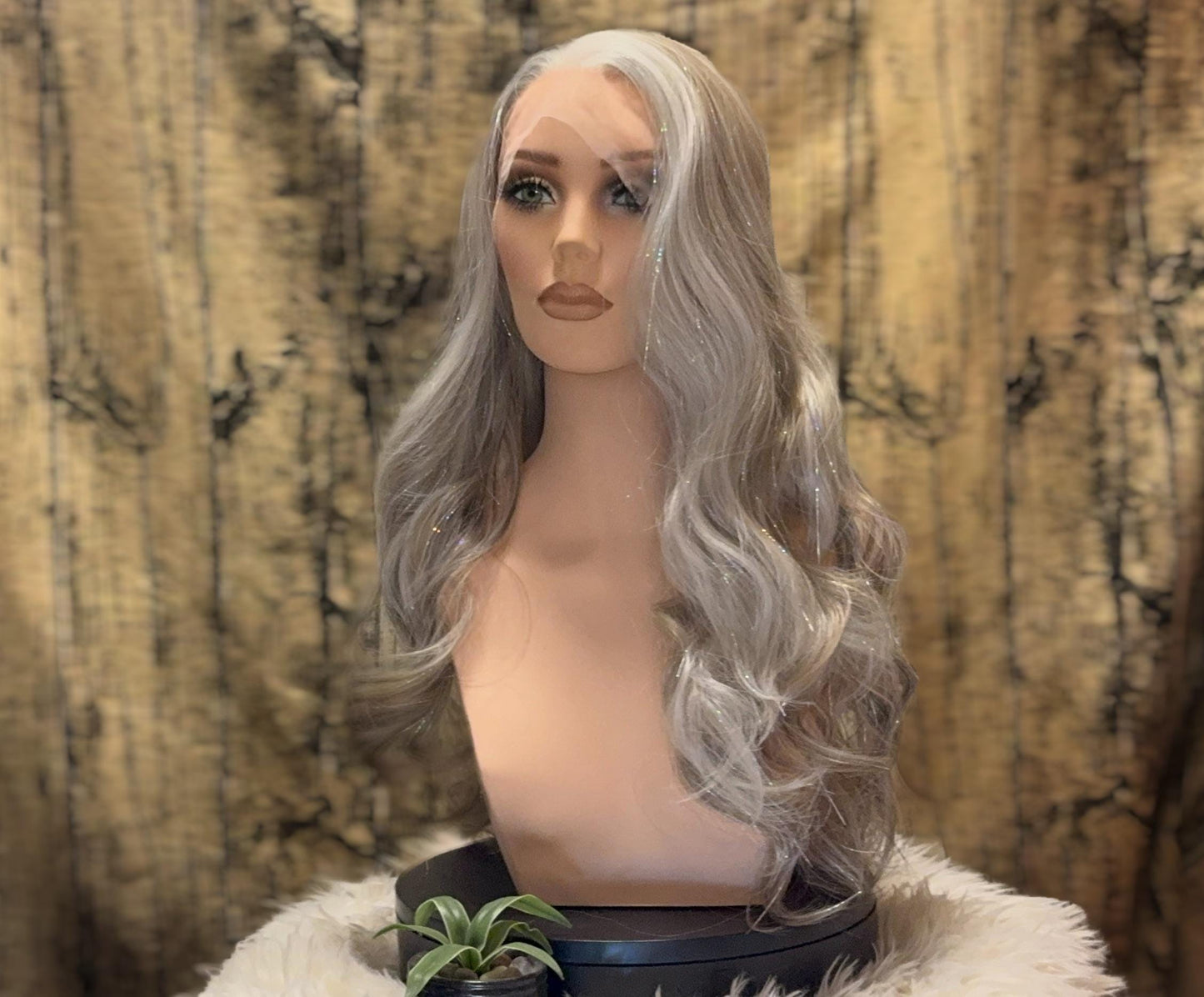 Medrialle Silk Holographic Grey Wheat Blonde Glitter Wig Lace Frontal Wig Handtied