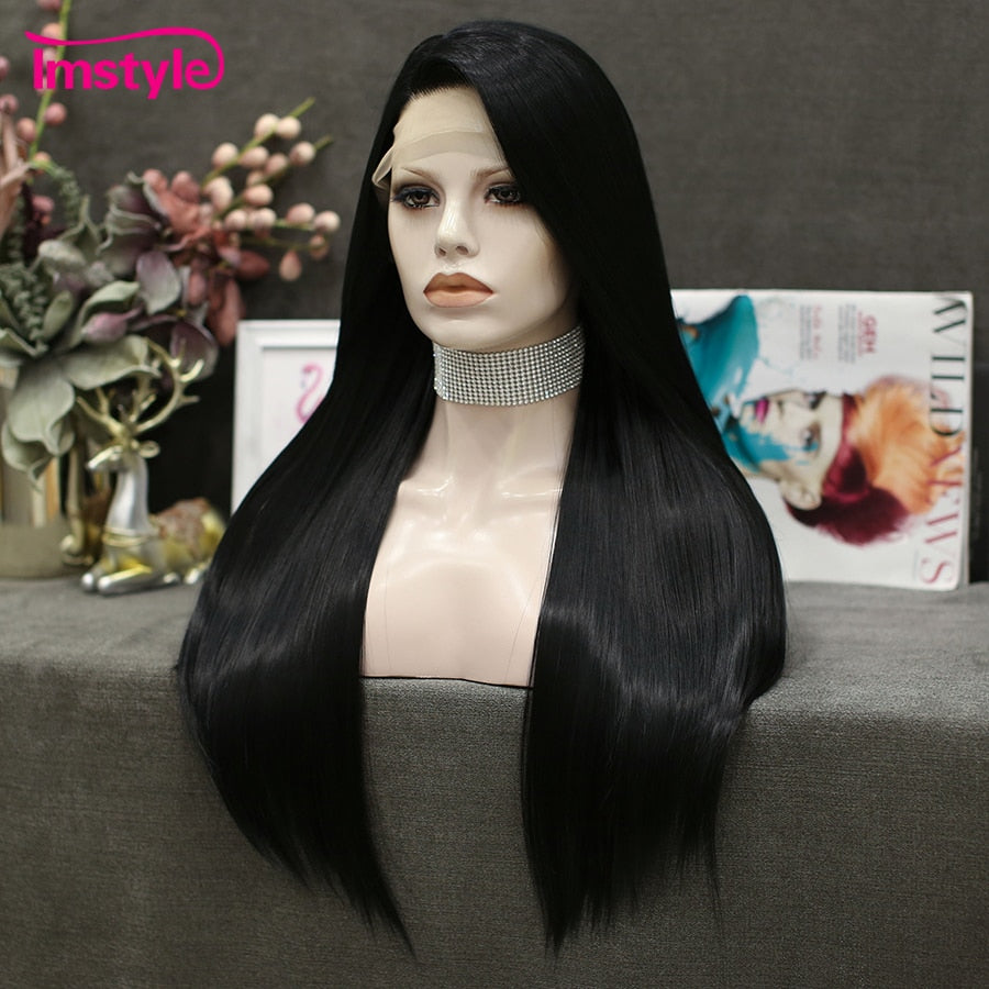 Straight Black Wigs Synthetic Lace Front Wig Long Hair Heat Resistant Fiber Green Wigs For Women Daily Cosplay Wig
