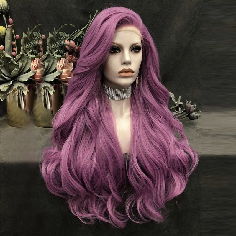 Purple Wig Long Body Wave Wigs for Women Synthetic Lace Front Wig Natural Hairline Hear Resistant hair Cosplay Wigs