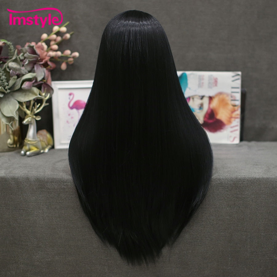 Straight Black Wigs Synthetic Lace Front Wig Long Hair Heat Resistant Fiber Green Wigs For Women Daily Cosplay Wig