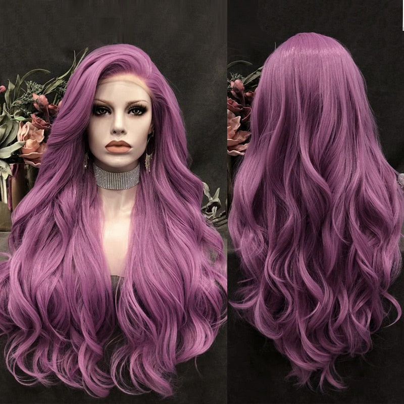 Purple Wig Long Body Wave Wigs for Women Synthetic Lace Front Wig Natural Hairline Hear Resistant hair Cosplay Wigs