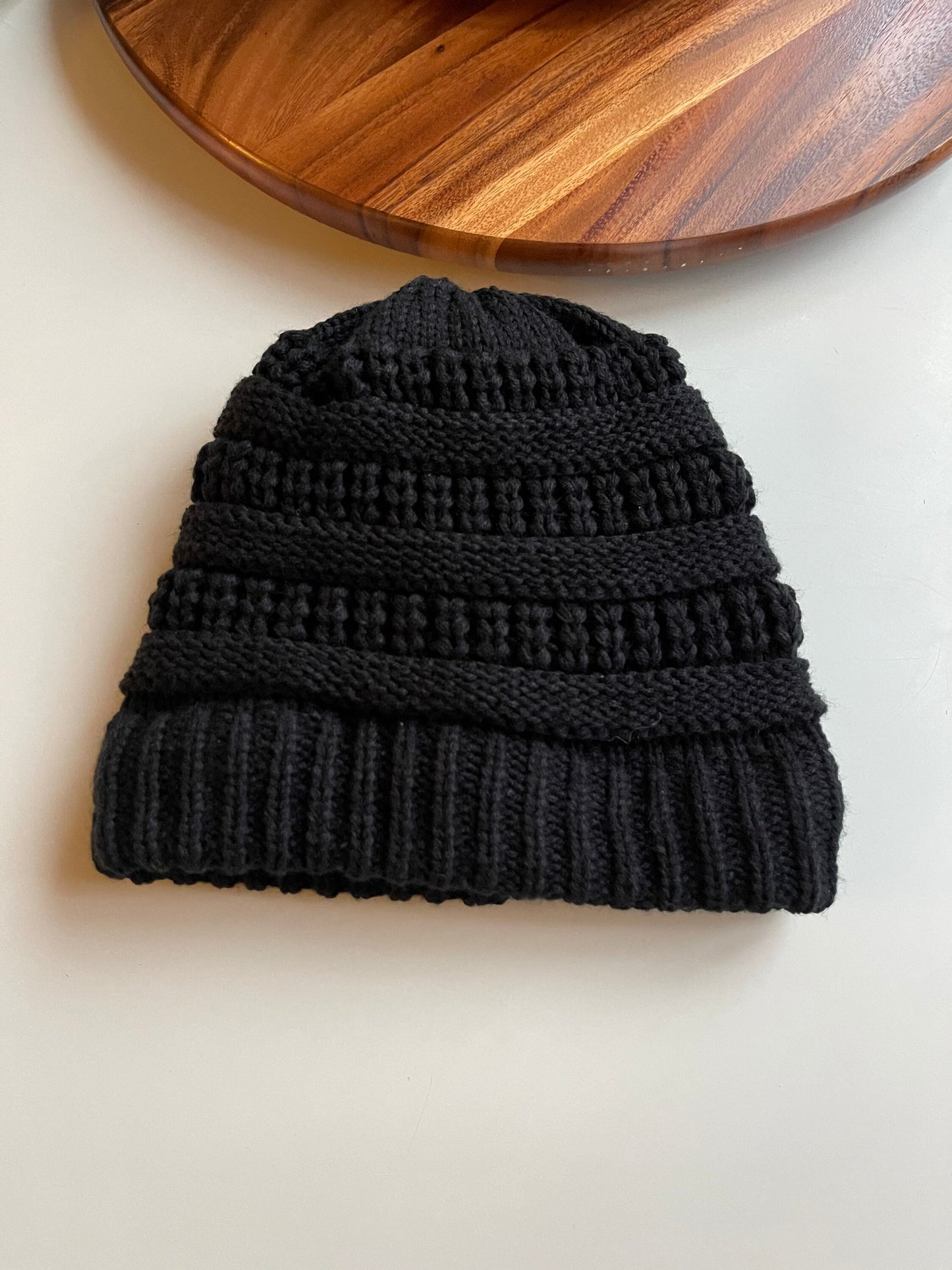 Silvia Warm Wig Hat Wig Hair Black Wig Beanie With Detachable Pouf Velcro Dark Neutral Blonde Wig 24” Long Curly Wig