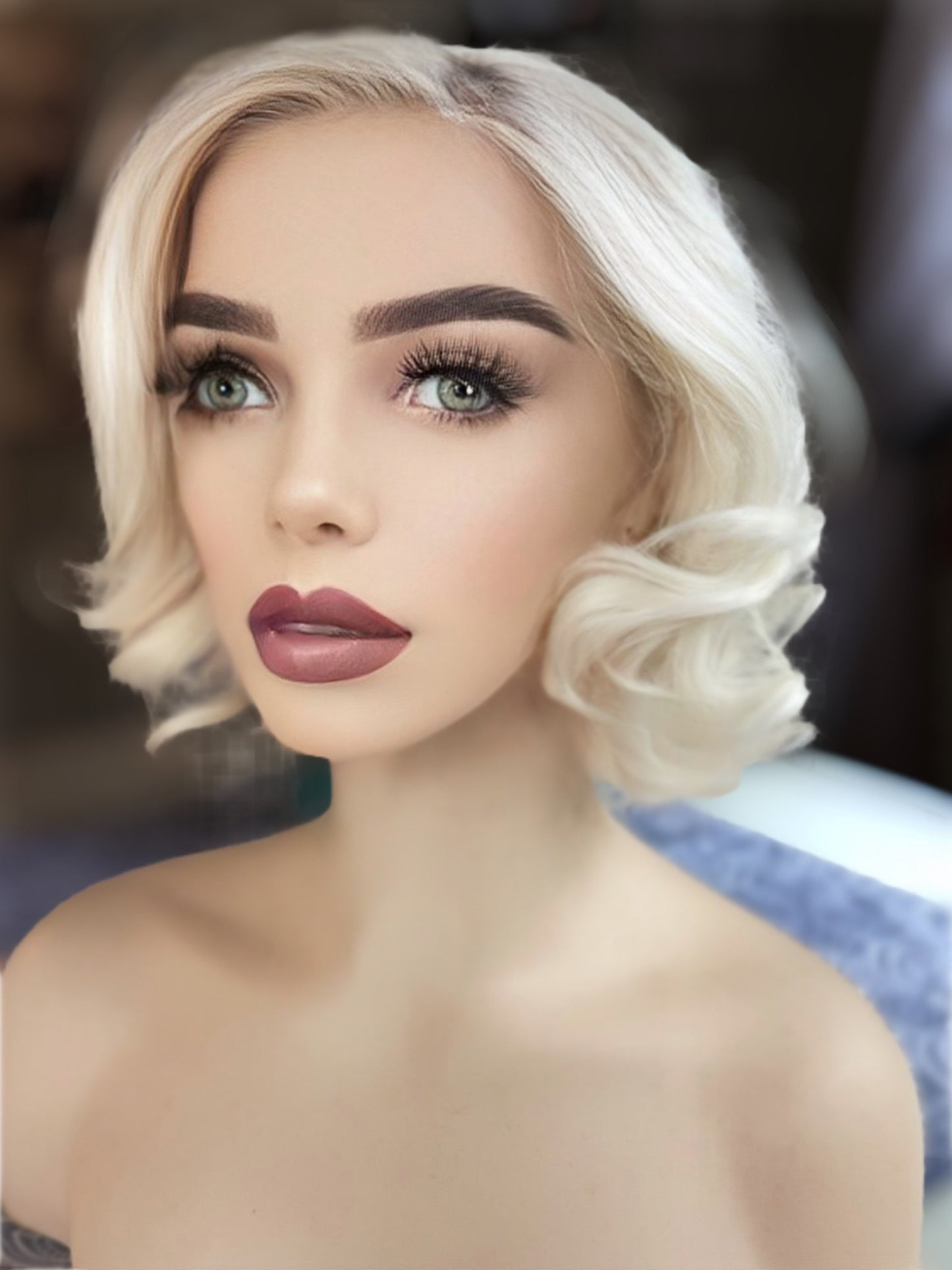 Sabrina Curly White Bob Lace Frontal Wig Fashion Wig Light Wig Short Wig Drag Lace Front Wig