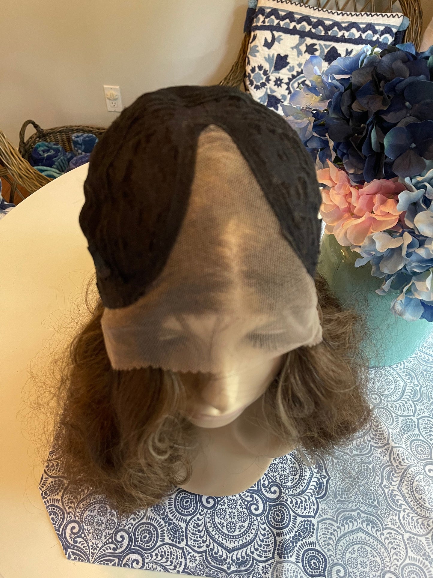 Velvet Deep Wave Full Density Buttered Brown and Light Blonde Highlighted Lace Front Human Synthetic Blend Wig Alopecia Chemotherapy