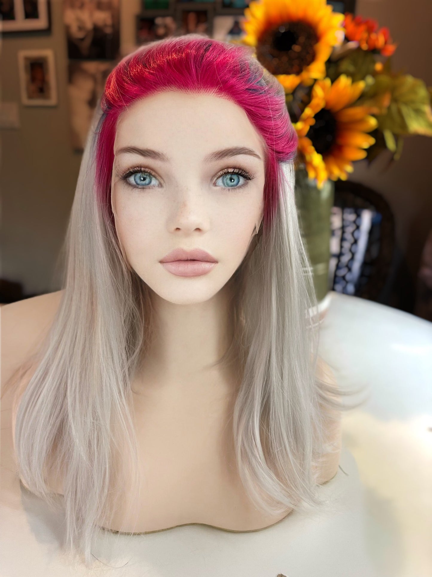 Root Rainbows Rooted Wig Bright Pink Purple Rainbow Wig Fairycore Pride Wig Lace Frontal Wig Hand Tied Drag Wig Anime Cosplay Wig Showgirl