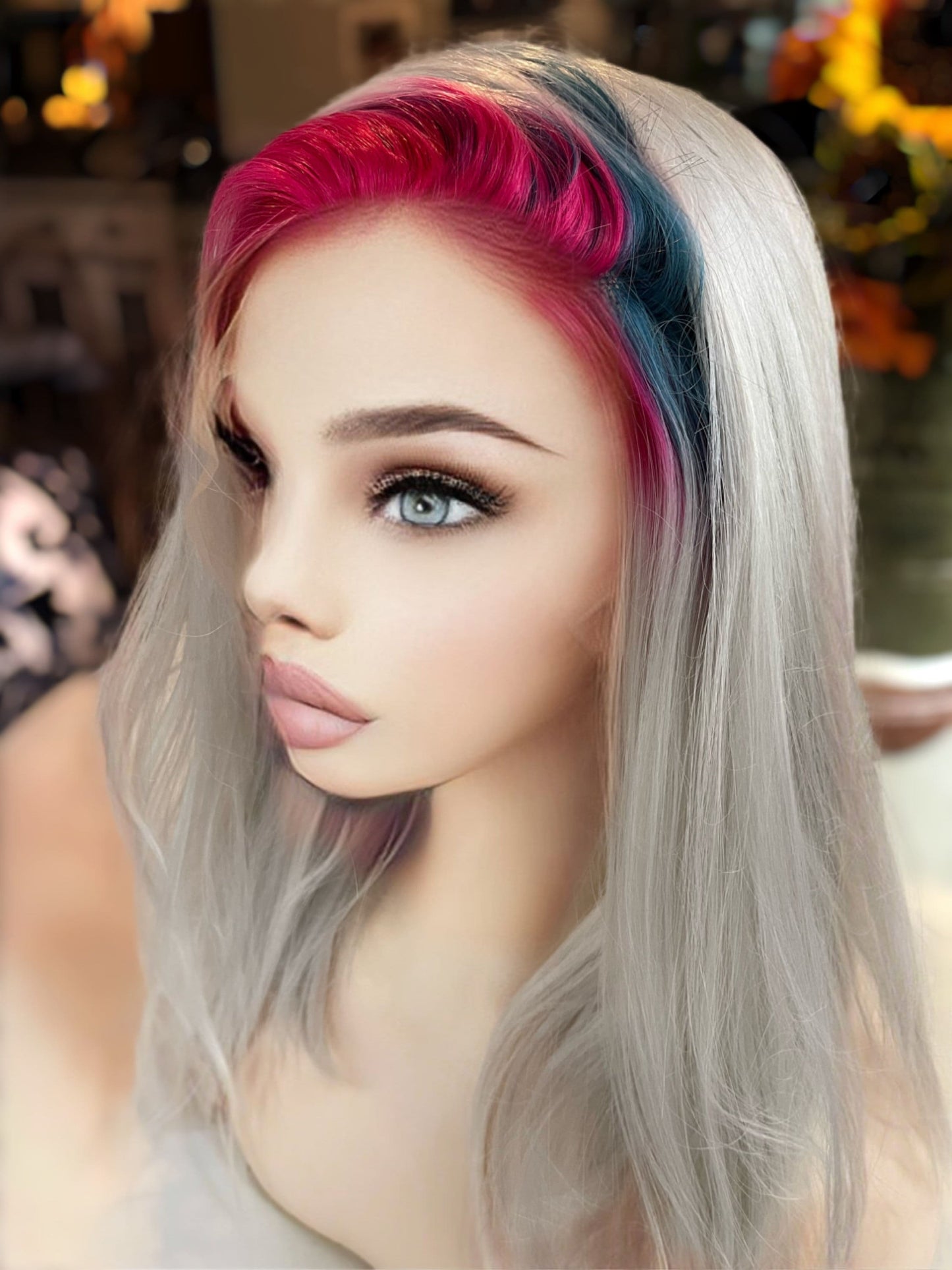 Root Rainbows Rooted Wig Bright Pink Purple Rainbow Wig Fairycore Pride Wig Lace Frontal Wig Hand Tied Drag Wig Anime Cosplay Wig Showgirl