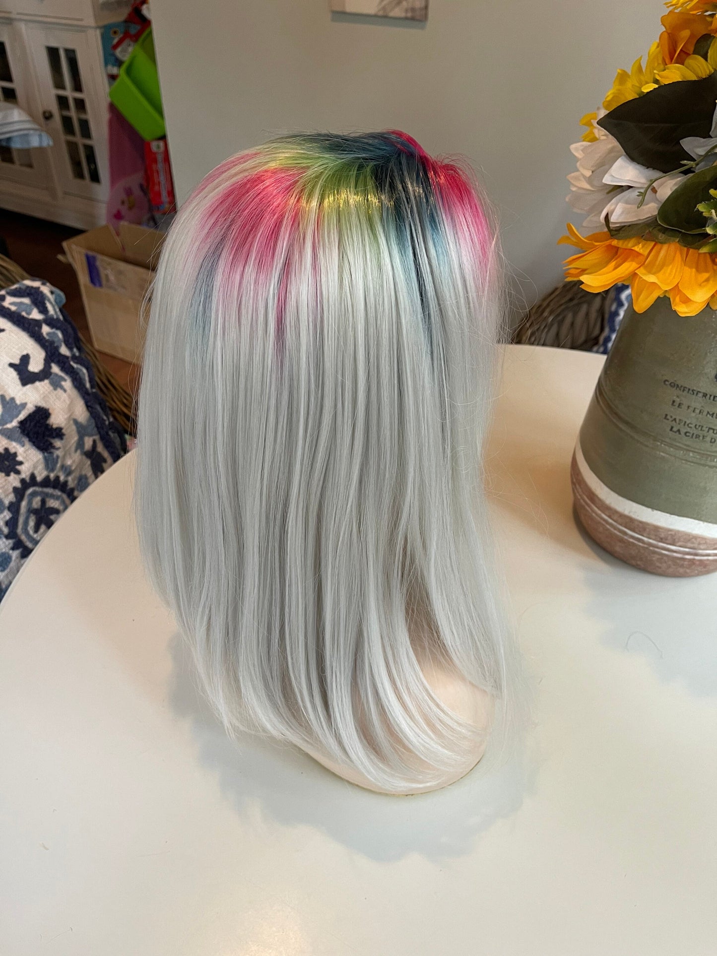 Root Rainbows Rooted Wig Bright Pink Purple Rainbow Wig Fairycore Pride Wig Lace Frontal Wig Hand Tied Drag Wig Anime Cosplay Wig Showgirl