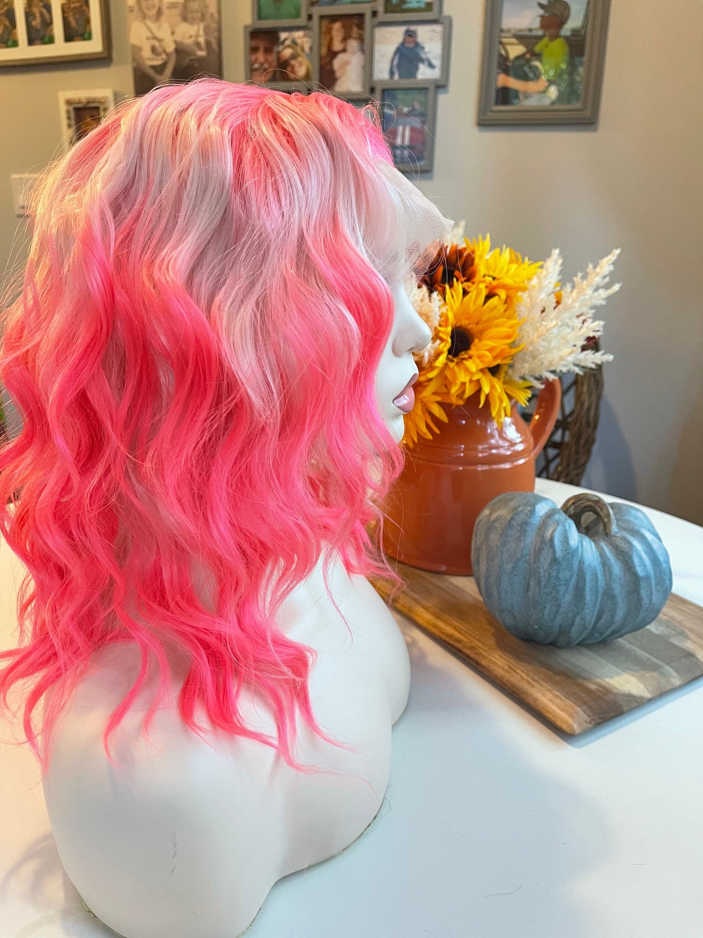 Sheba Wig Neon and Pastel Pink Wig Frontal Colorful Wig Hand Tied Color Shorter Length Lace Front Wig Short Wig Pink Undercolor