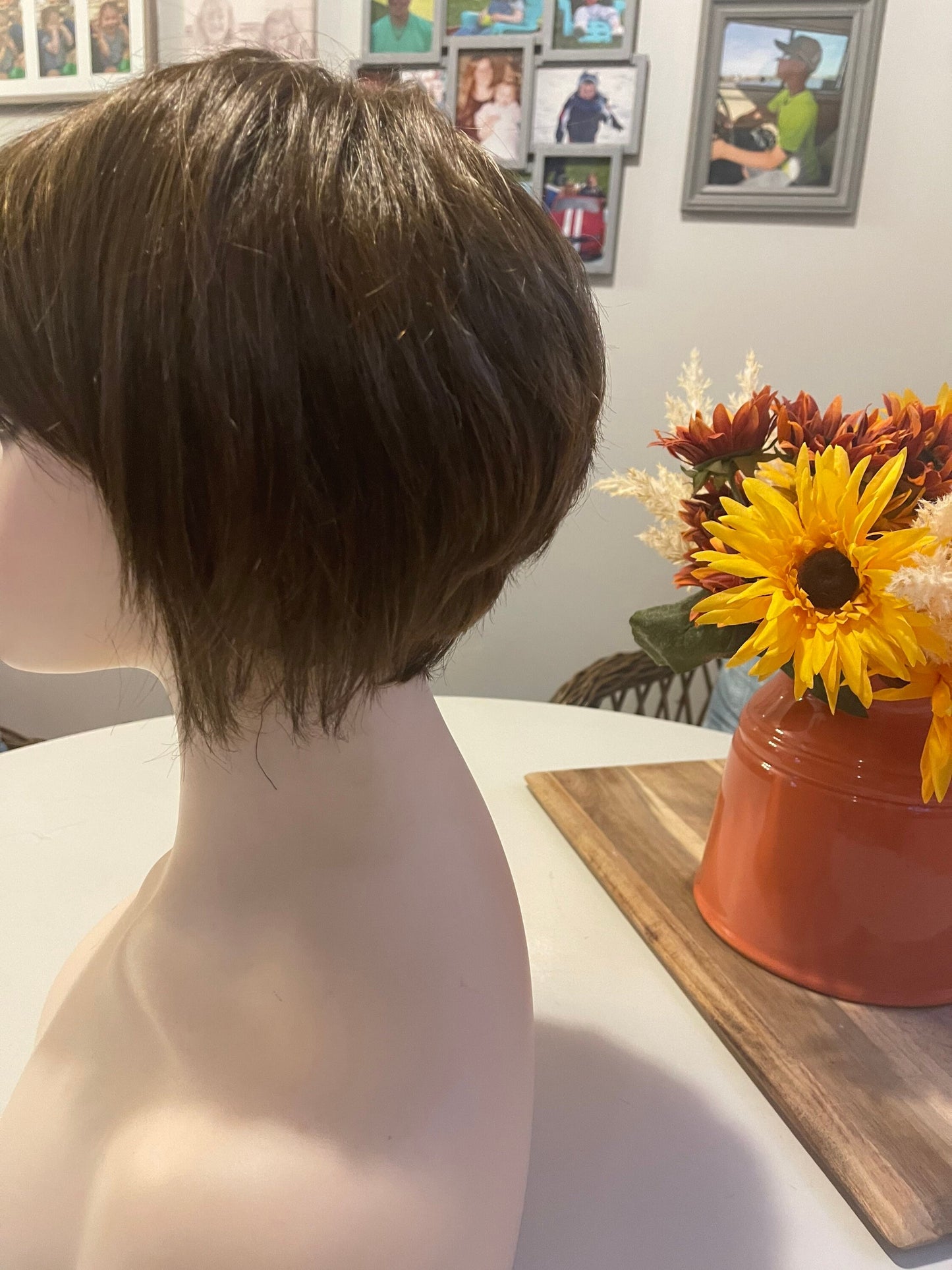 Adena Medical Wig Alopecia Chemotherapy Medium Ash Brown and Medium Warm Brown Bangs Highlights Light Blonde Wig Color Shorter Hair Loss Wig