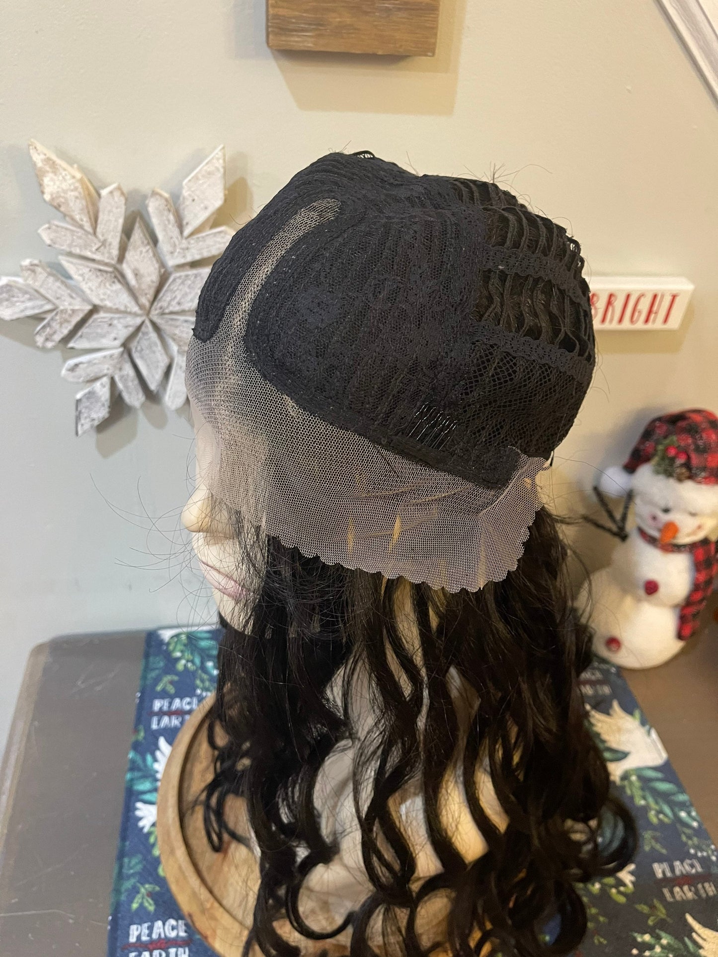 Mally Light Density Long Wig Curly Wig Lace Front Black Wig Hand Tied Wig Lace Front Wig Parting HD Lace Wig Alopecia Trichotillomania Wig