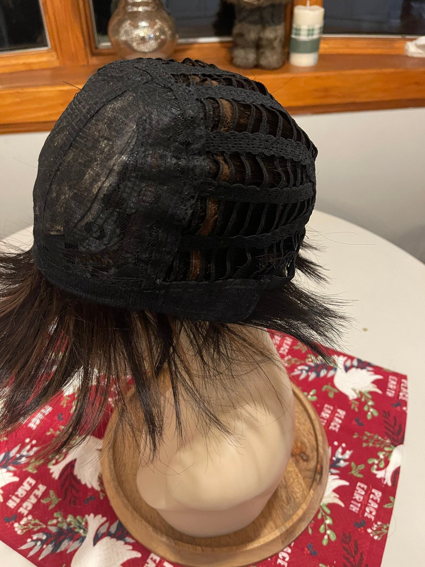 Chestnut Short Wig Sleek Lines 1920’s Chicago Style Medical Wig Light Wig Black Highlighted Brown Wig Chemotherapy Alopecia Pixie