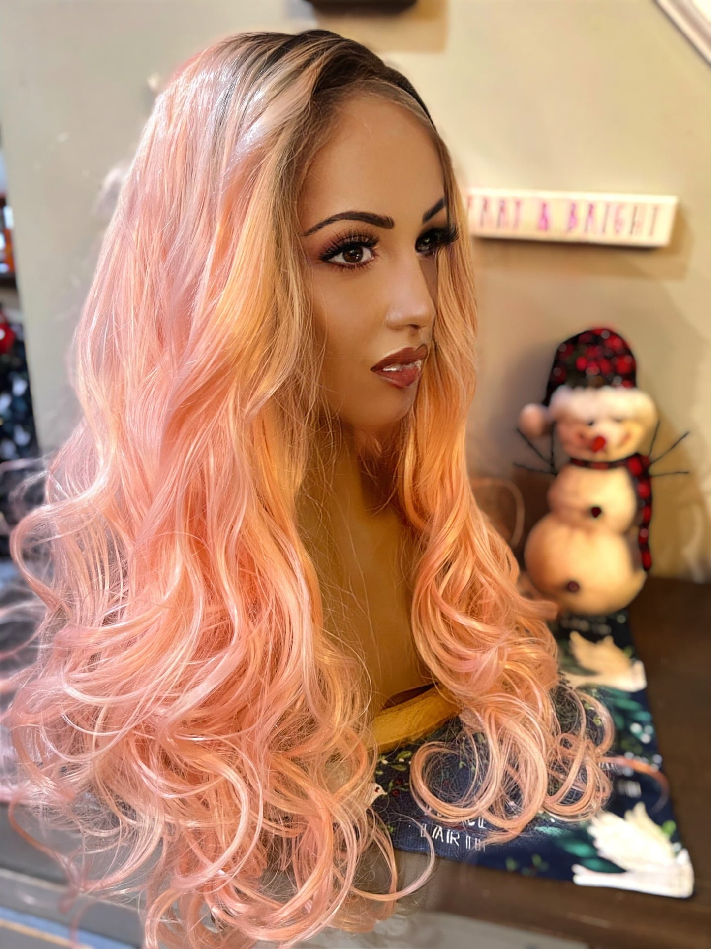 Leela Pink Wig Lace Front Rooted Balayage Ombre Wig Dark Roots Curly Wig Color Melt Wig Lace Front Wig Hand Tied Wig