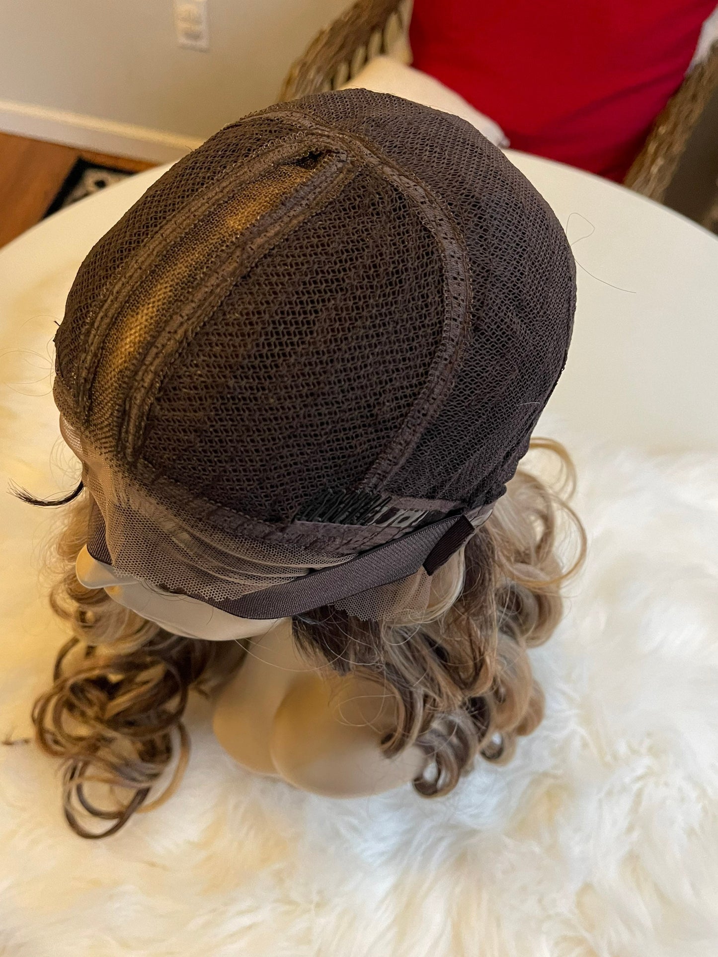 Madamoiselle Extra Long Wig Curly Wig Light Density Hand Tied Brown Caramel Human Blend Highlights Wig Hand Tied Wig HD Lace Wig