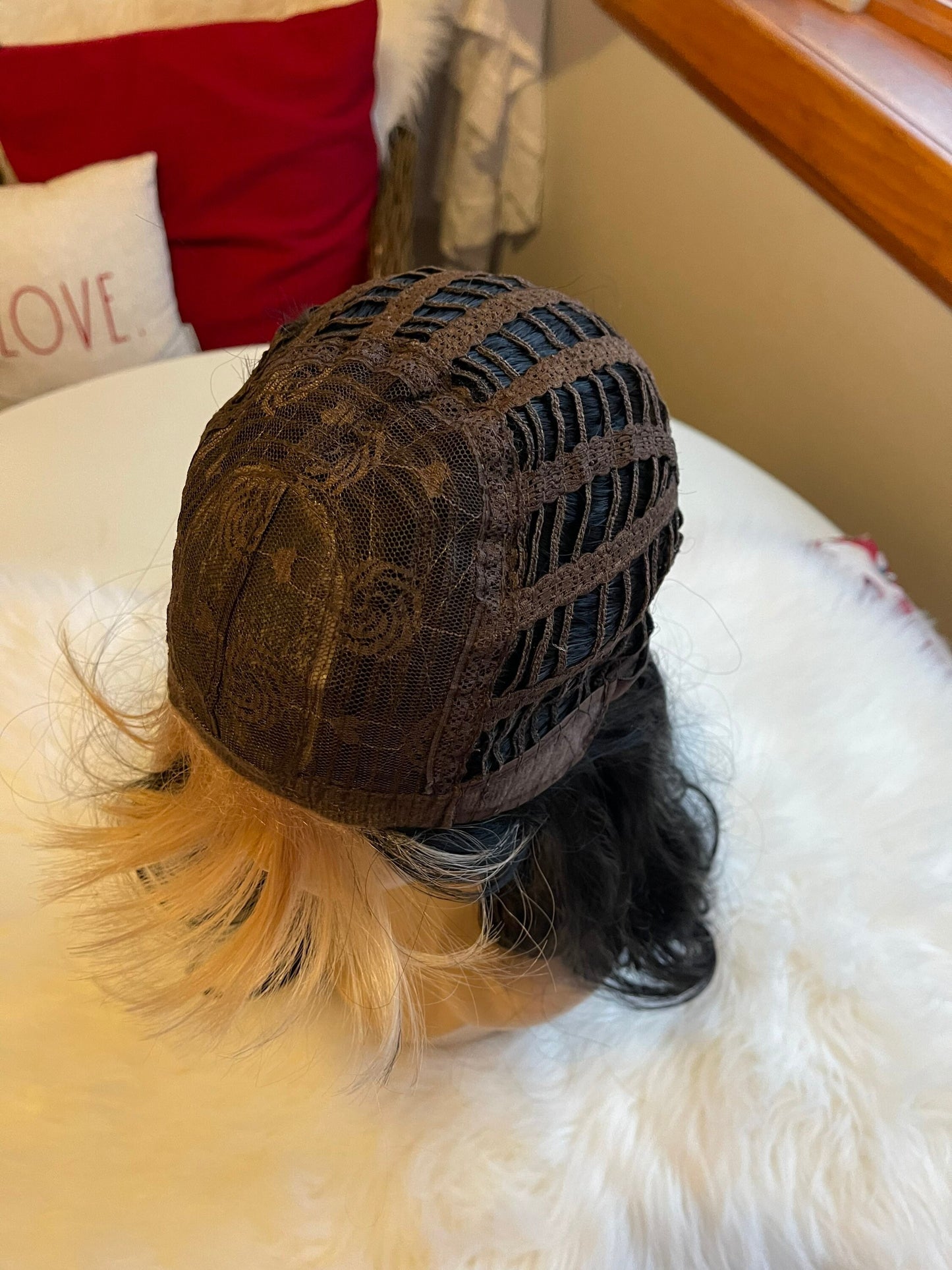 Albella Blonde Bang Moment Money Piece Wig Hand Tied Black Ombré Wig Dark Balayage Hand Tied Lace Front Wig