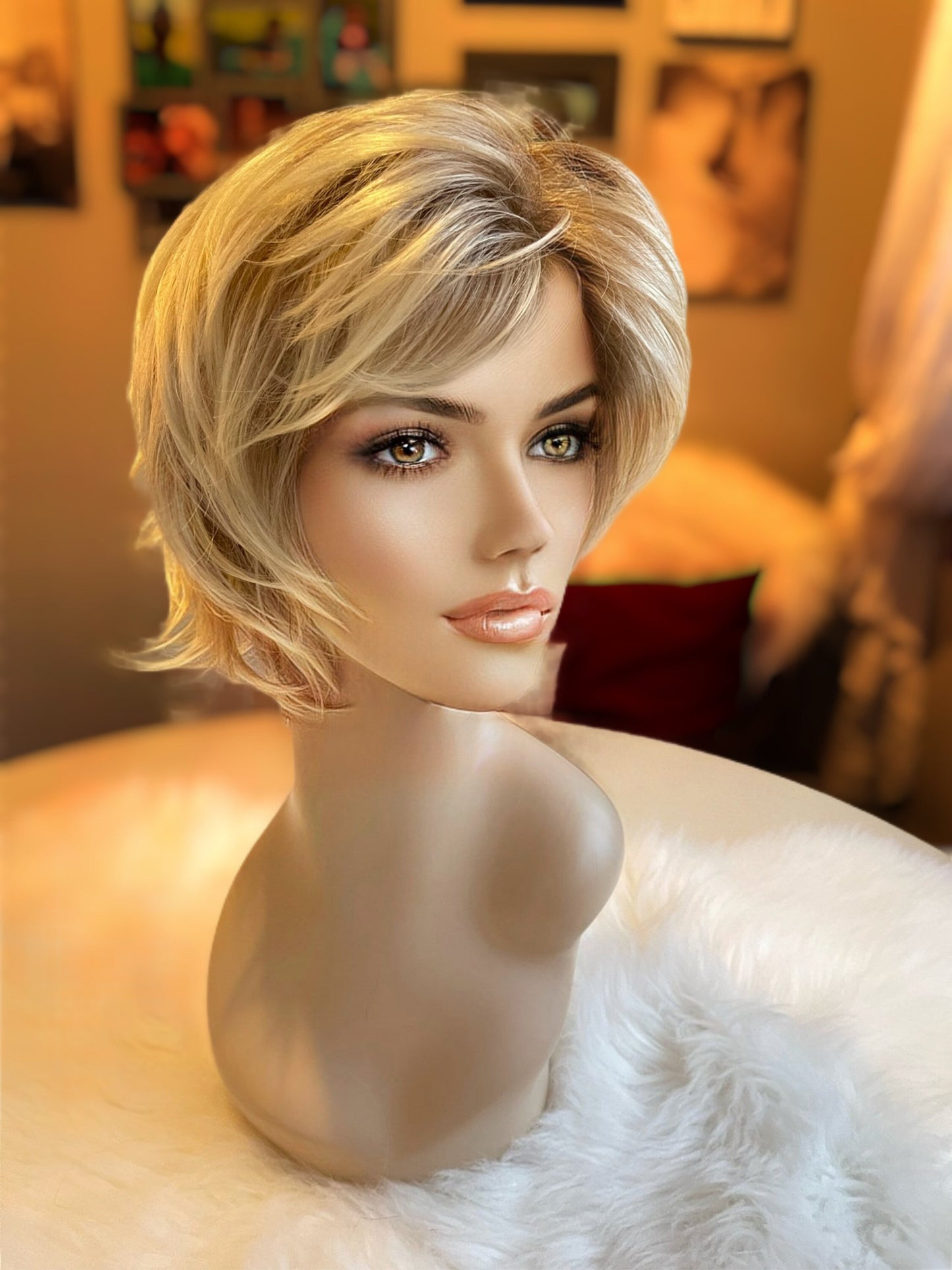 Johannah Short Wig Chic Wig Lots of Layers Medical Wig Fashion Wig Wig Highlighted Brown and Blonde Chemotherapy Alopecia Lisa Rinna Vibes