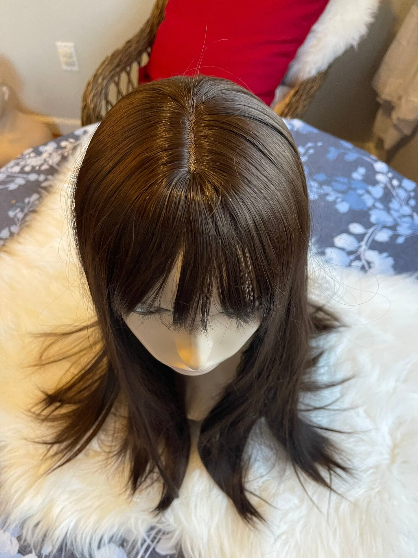 Heena Long Deep Walnut Wig Brown Wig Dark Root Wig Hand Tied Wig Lace Front Wig Wig Straight Wig Comfort Cap Bangs Fringe