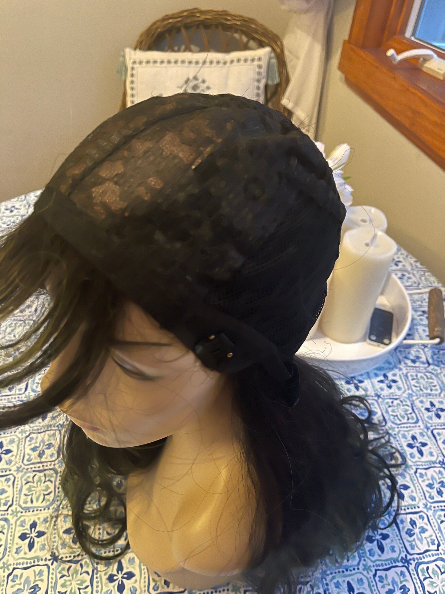 Grouchy Green Subtle Green Highlights Black Wig With Bangs Long Black Wig With Bangs Goth Wig HD Fiber Realistic Parting Wig