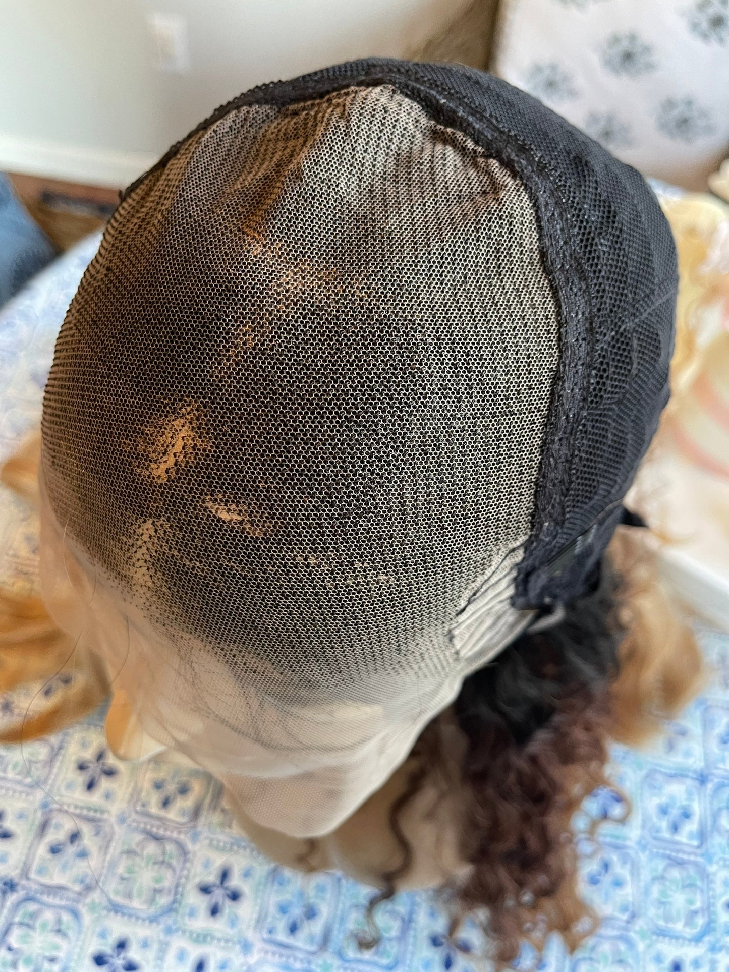 Lora Straw Curl Mono Top Hand Tied Balayage Wig Warm Brown Caramel Highlights Wavy Colormelt Loose Wave Lace Front Human Hair Cottagecore