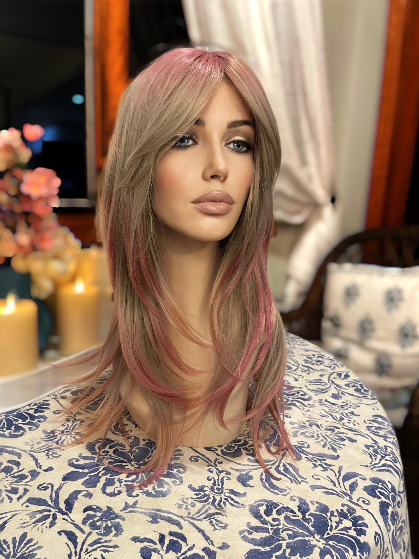 Plushie Pink Ombre Wig Ash Blonde Butterfly Cut and Soft Pink Straight Long Wig Standard Cap No Lace Wig Alopecia Chemo Hair Loss