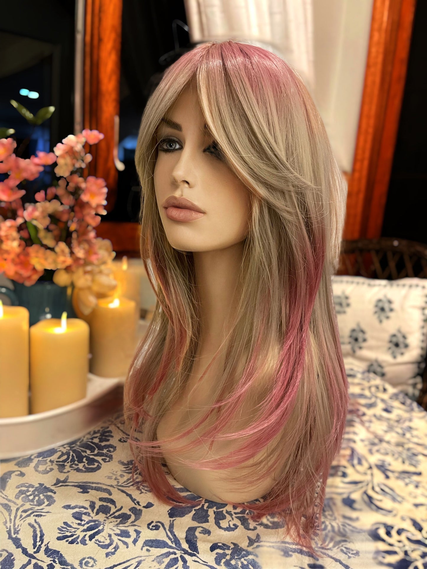 Plushie Pink Ombre Wig Ash Blonde Butterfly Cut and Soft Pink Straight Long Wig Standard Cap No Lace Wig Alopecia Chemo Hair Loss