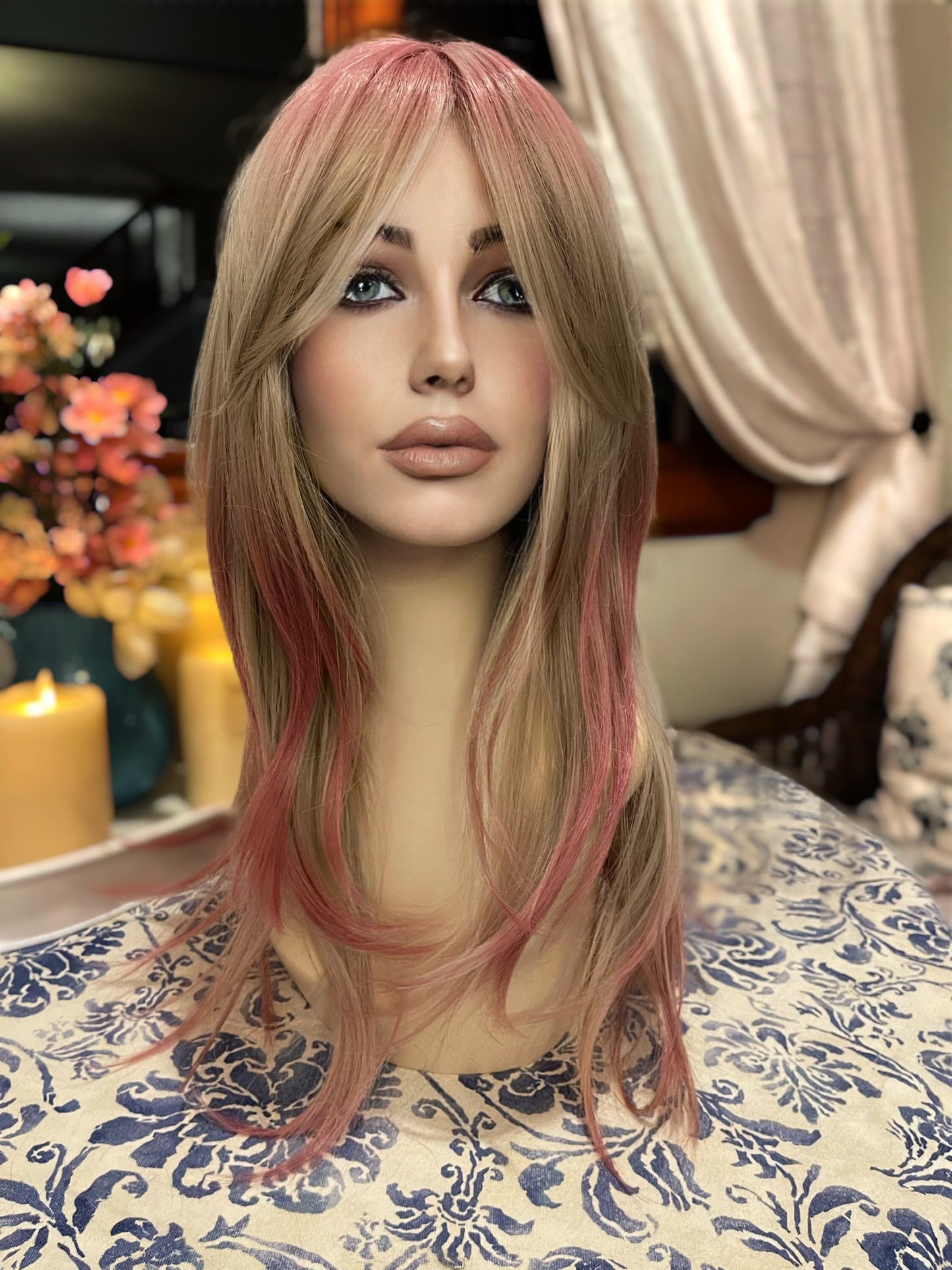 Plushie Pink Ombre Wig Ash Blonde Butterfly Cut and Soft Pink Straight Long Wig Standard Cap No Lace Wig Alopecia Chemo Hair Loss
