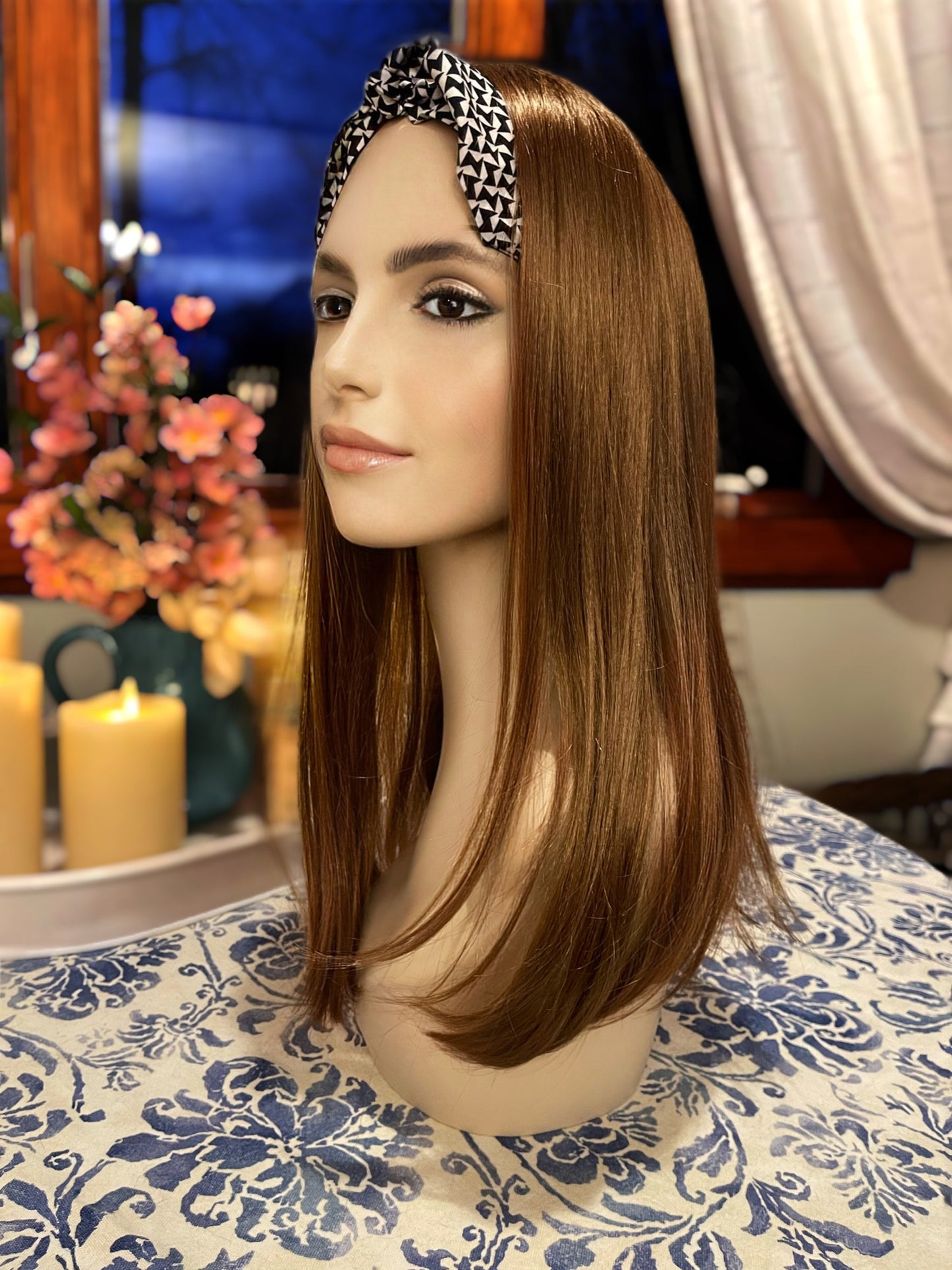 Shar Medium Ginger Brown Light Auburn Scarf Headband Wig Fall HD Wig Sleek Straight Wig Lightweight Wig Wig Chemo Alopecia