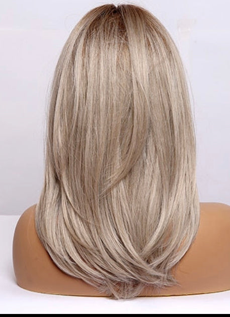 Warm Copper Rooted Blonde Straight Bob Synthetic Wig