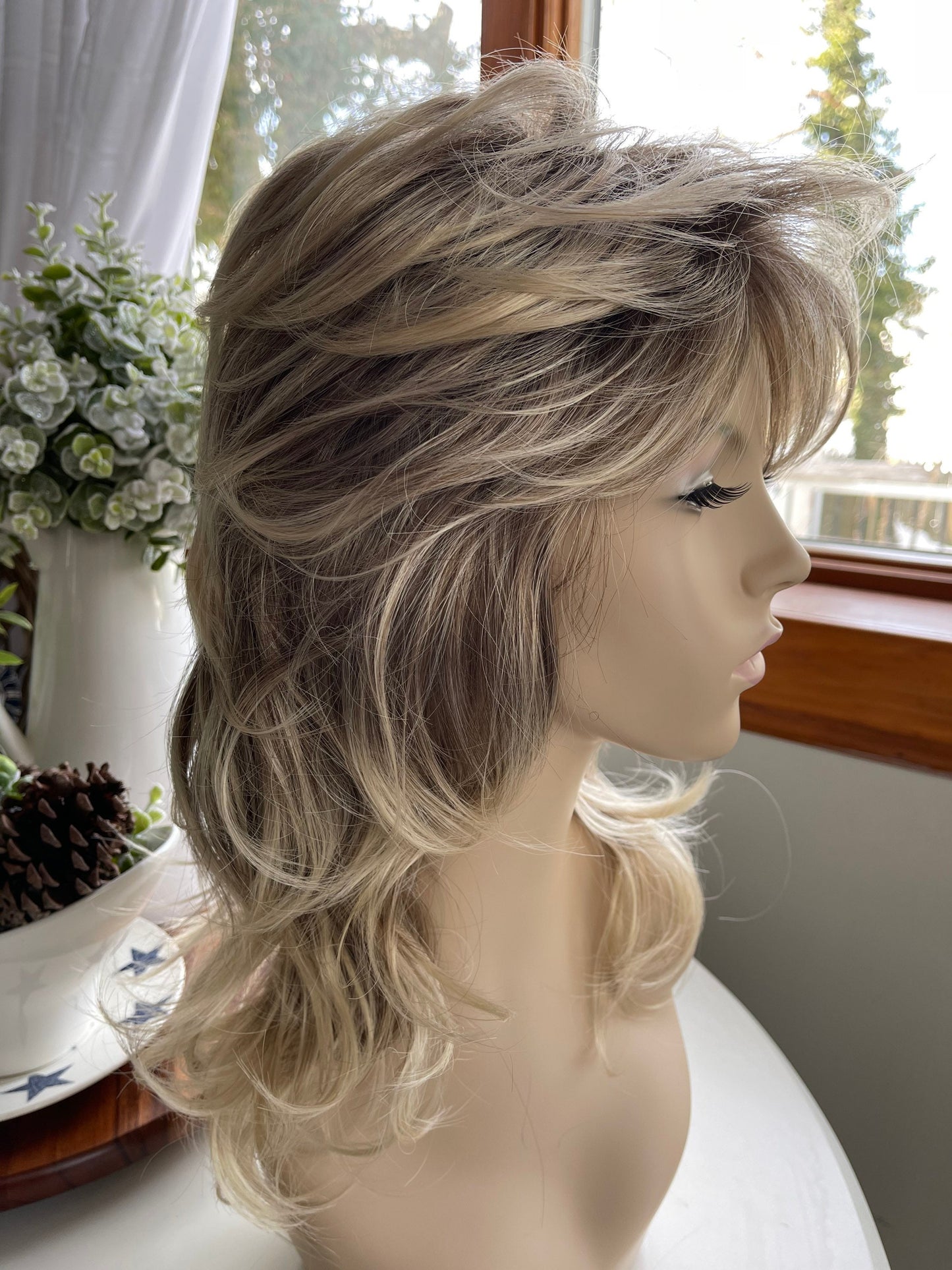 Ayla Sand Blonde Highlighted Full and Fierce Shag Classic Retro Chic Versatile Wig Chemo Fashion Alopecia Drag