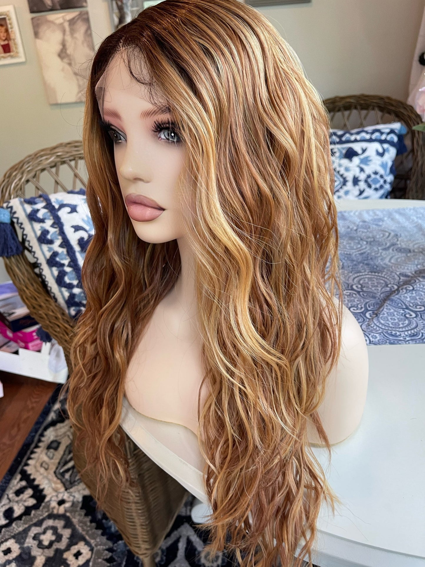 Danni Beach Waves Ginger Lush Crème Wig Lace Front Wig Blonde Human Blend Wig Natural Wavy Wig