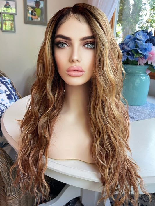 Danni Beach Waves Ginger Lush Crème Wig Lace Front Wig Blonde Human Blend Wig Natural Wavy Wig