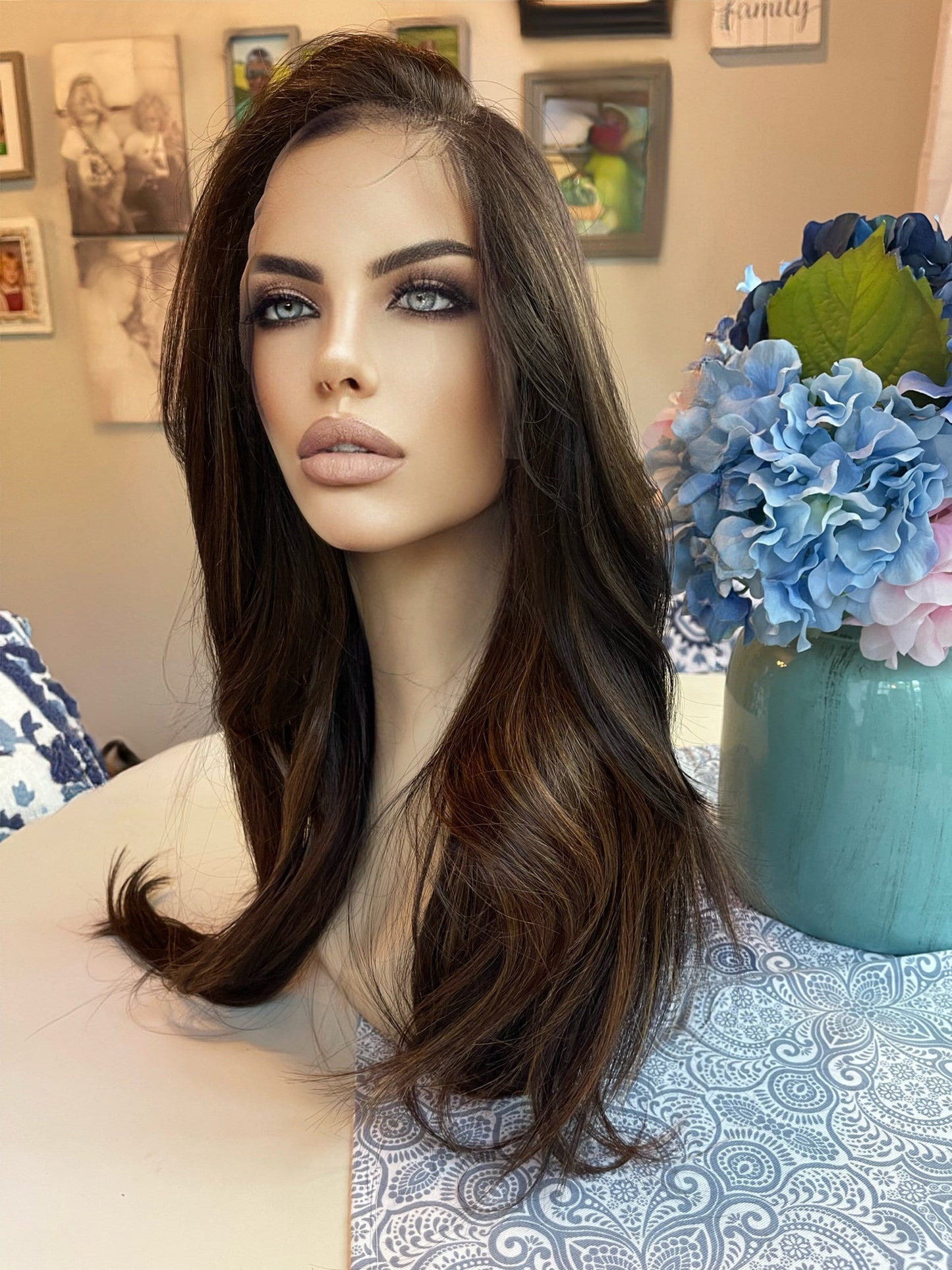 Birch Brown Underlights Swiss Lace Mono Top Frontal Golden Brown Human Blend Hand Tied Lace Front Wig Parting Wig Lace Wig Cottagecore Wig