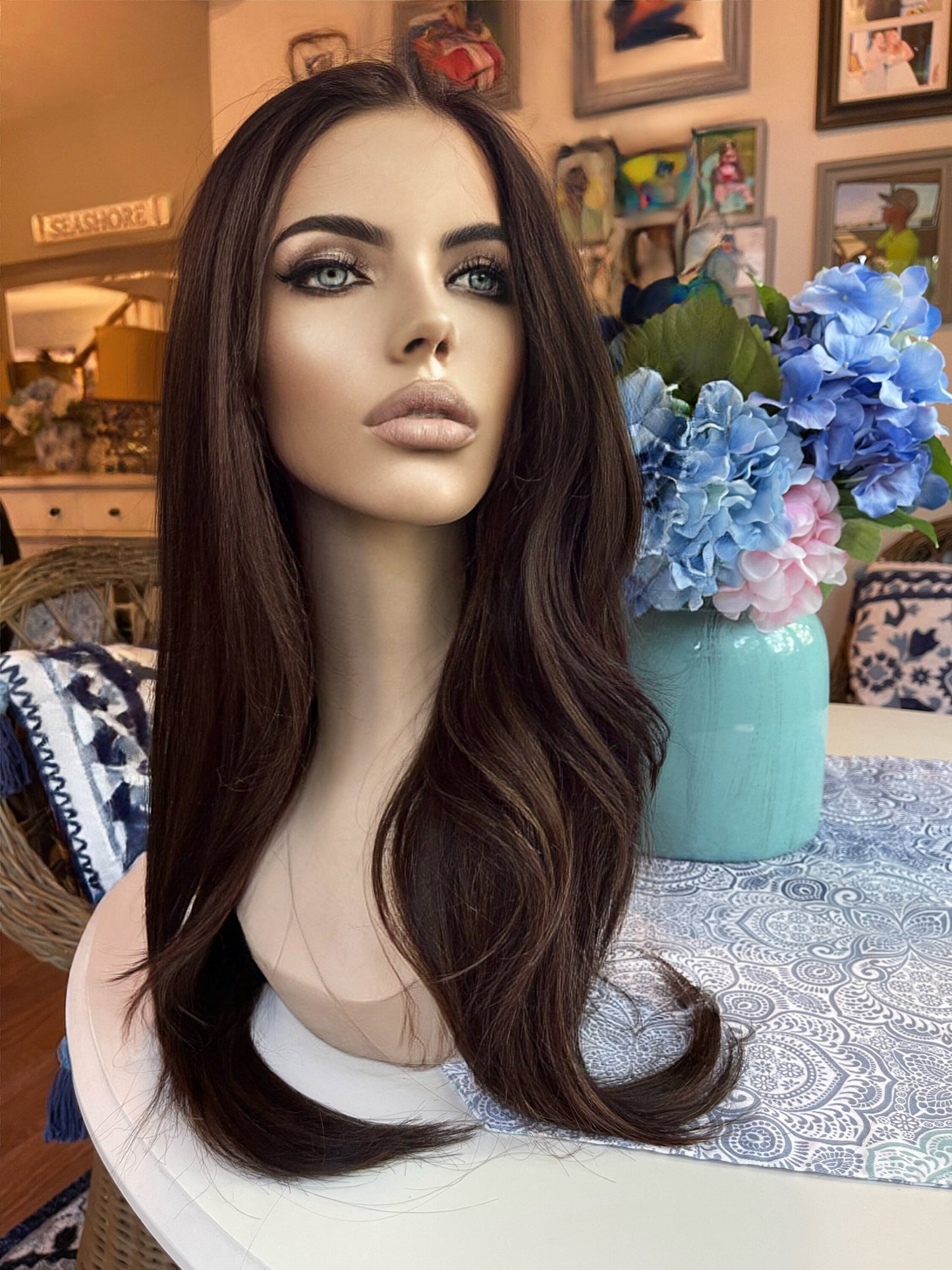 Birch Brown Underlights Swiss Lace Mono Top Frontal Golden Brown Human Blend Hand Tied Lace Front Wig Parting Wig Lace Wig Cottagecore Wig