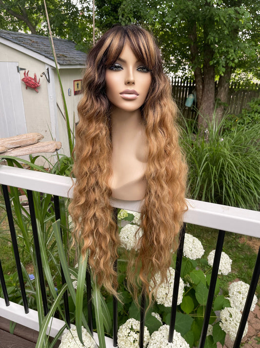 Honeybun Extra Long Medium Density Wig  Very Long Wig Blonde Brown Wig Rooted HD Classic Cap Wig