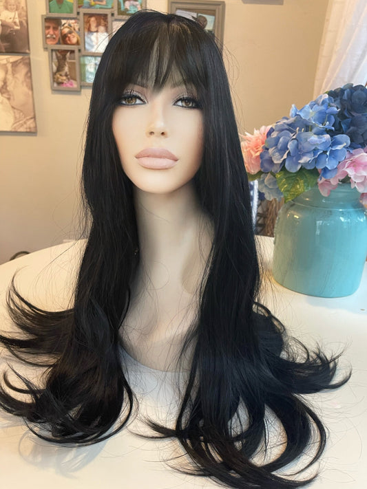 Cher Extra Long Black Wig Wavy Wig with Bangs Wig Long Wig Curly Wig