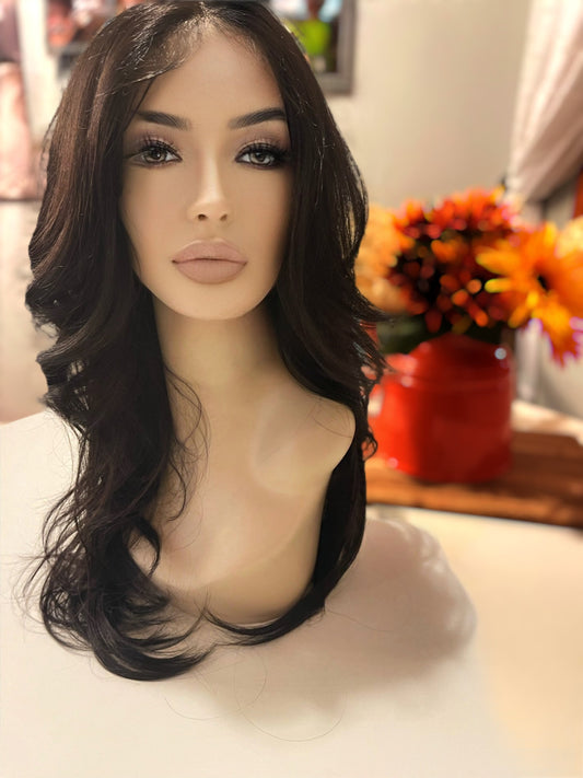 Gina Long Butterfly Bang Wavy Wig Black Lots of Layers Hand Tied Lace Front Wig Parting Wig HD Lace Wig Cottagecore