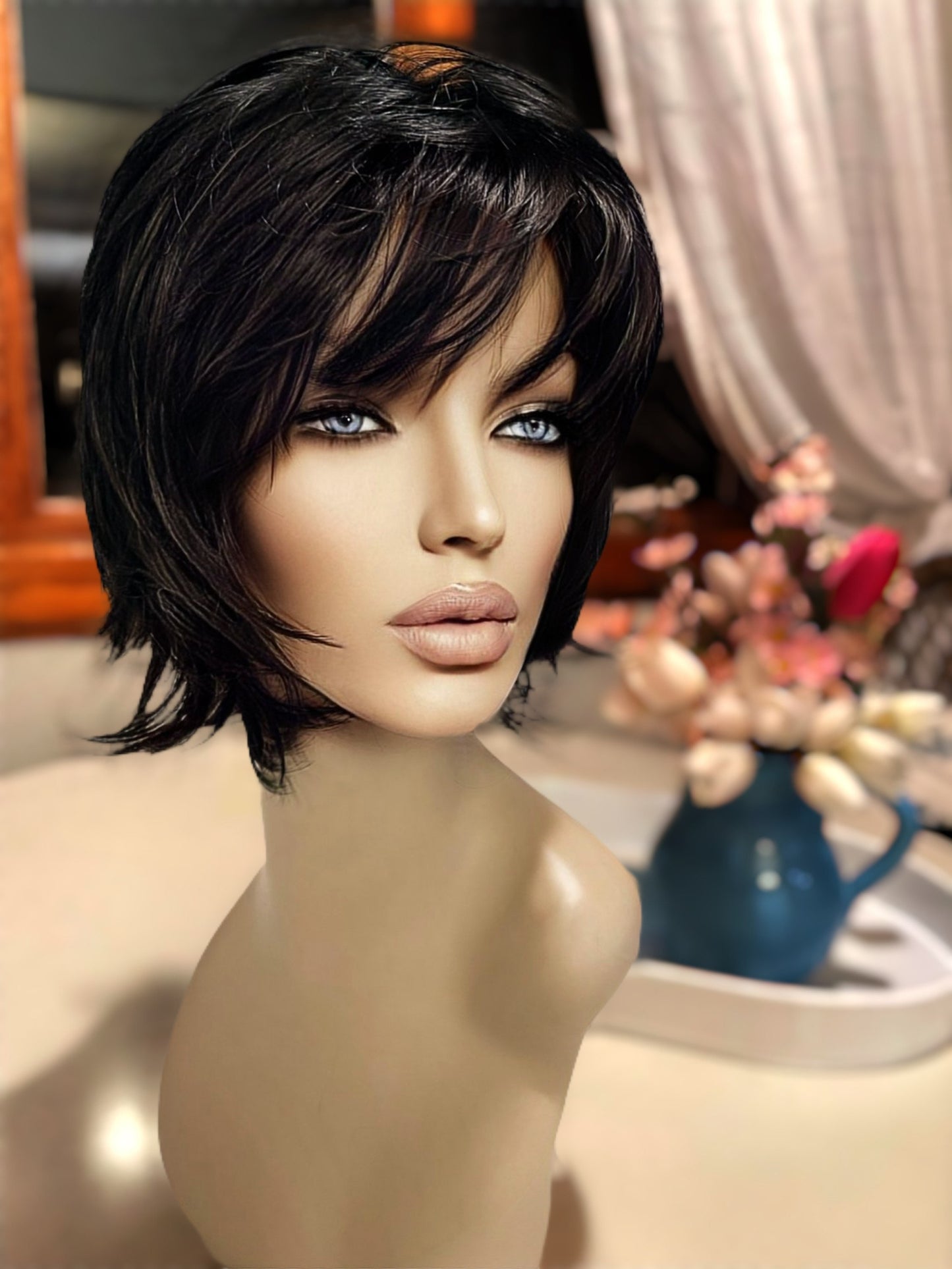Bindi Short Wig Chic Wig Lots of Layers Medical Wig Fashion Wig Wig Rich Black Chemotherapy Alopecia Lisa Rinna Vibes