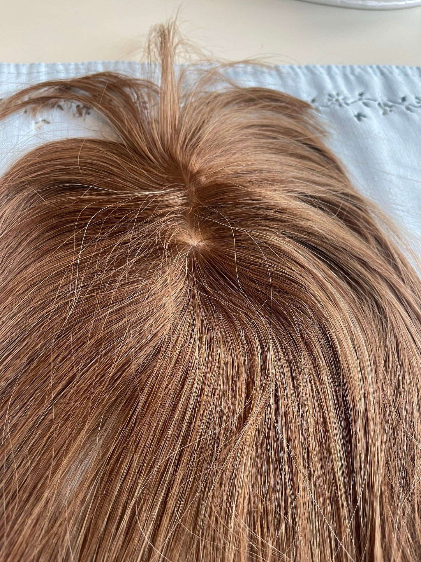 Johnette Light Density Topper 100% Human Hair Topper Wig Light Brown Silk Top Parting Topper for Clip In Bangs Topper