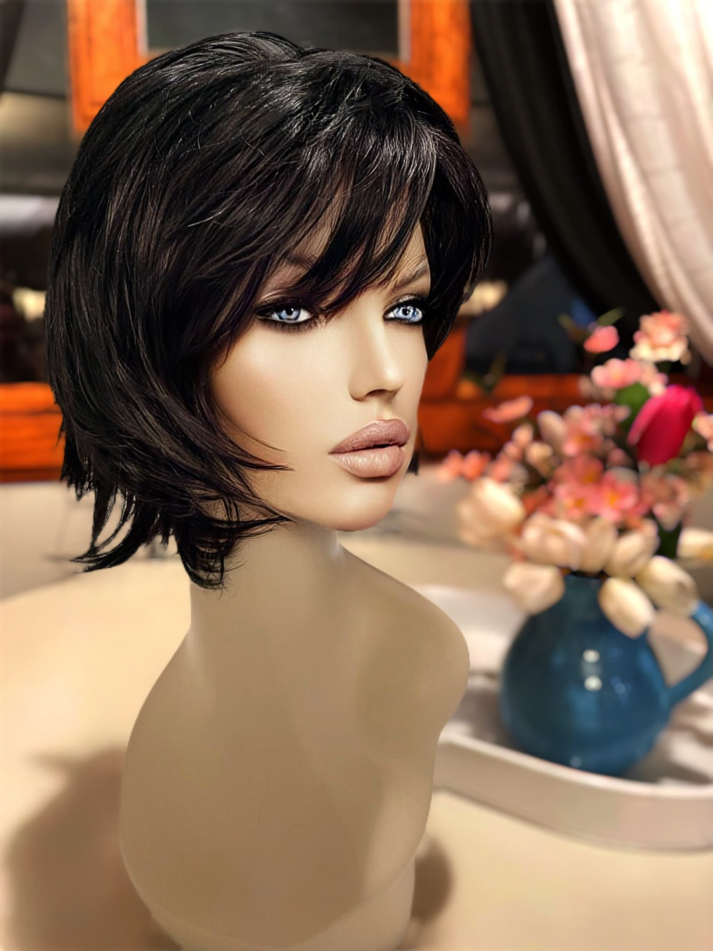 Bindi Short Wig Chic Wig Lots of Layers Medical Wig Fashion Wig Wig Rich Black Chemotherapy Alopecia Lisa Rinna Vibes