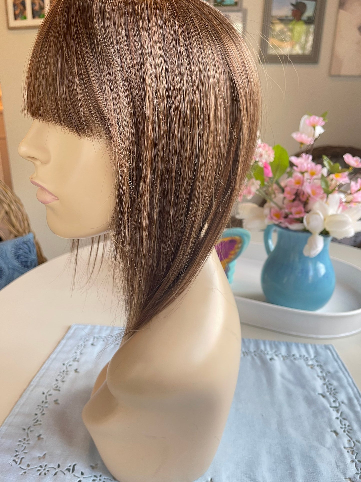 Claudette Light Density Topper 100% Human Hair Topper Wig Neutral Medium Brown Silk Top Parting Topper for Clip In Bangs Topper