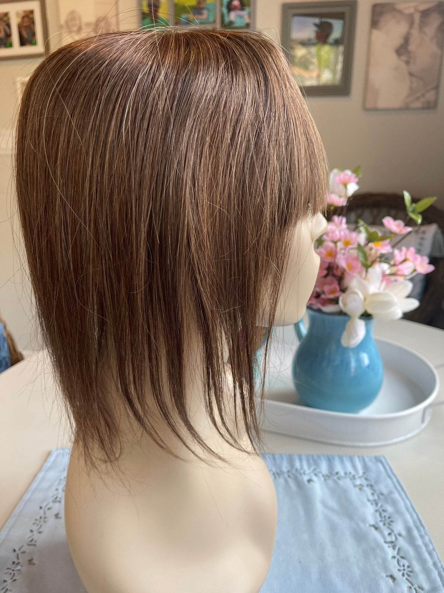 Claudette Light Density Topper 100% Human Hair Topper Wig Neutral Medium Brown Silk Top Parting Topper for Clip In Bangs Topper