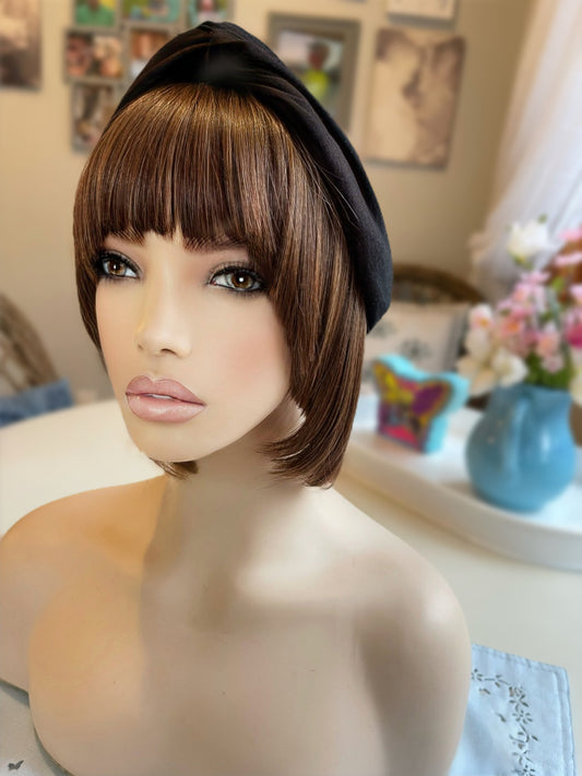 Delight Ash Brown “Two Ways” Turban Hair Wig Fall HD Wig Sleek Straight Wig Lightweight Wig Wig Chemo Alopecia Trich Radiation Therapy