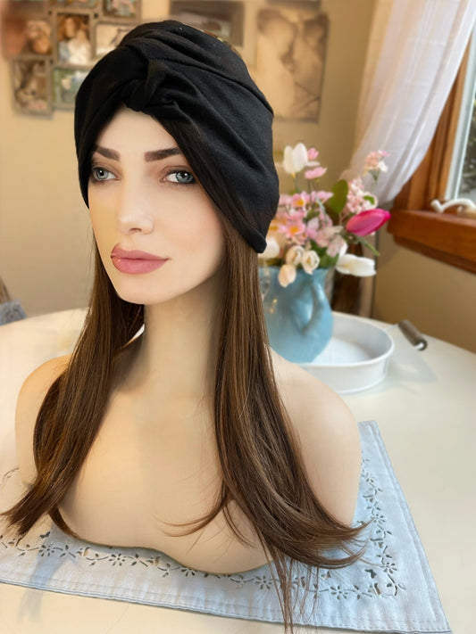 Irresistible Medium Natural Brown Turban Hair Wig Fall HD Wig Sleek Straight Wig Light Wig Chemo Alopecia Trichotillomania Radiation Therapy