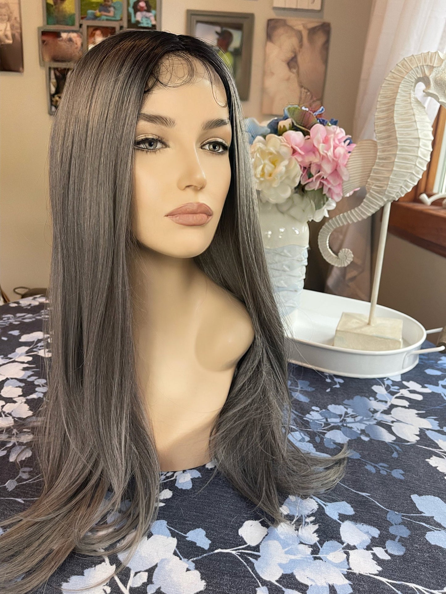 Groovy Grey Wig Colormelt Rooted Fashion Color Lace Front Alopecia Trichotillomania Cancer Chemotherapy Straight Long