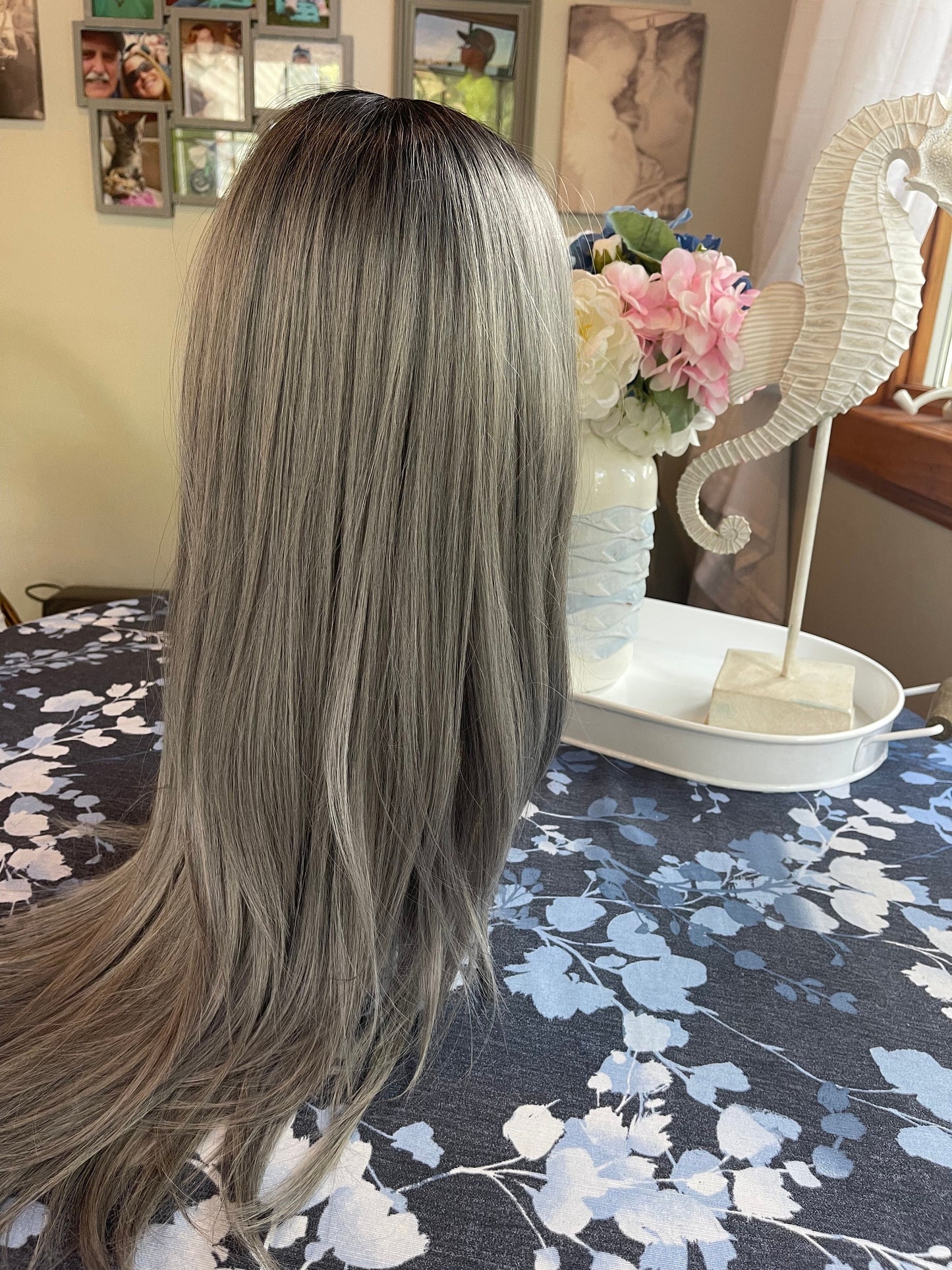 Groovy Grey Wig Colormelt Rooted Fashion Color Lace Front Alopecia Trichotillomania Cancer Chemotherapy Straight Long