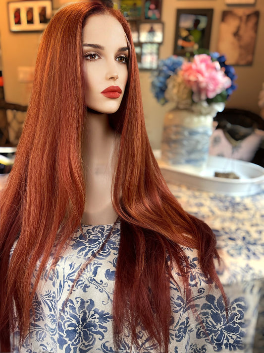 Ultra Brave Lace Front Extra Long Crimped and Soft Yaki Wig Copper Wig Big Body Wig 70’s Vibes Disco Vibes